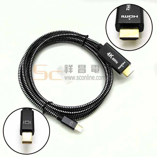 祥昌電子】高階影像螢幕線1.2版mini DP to HDMI 2.0 影音同步4K@60Hz